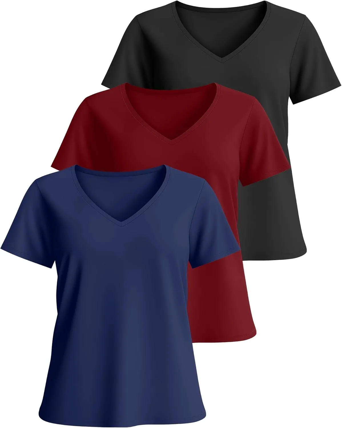 Neer 3 Pack Women's Plus Size T Shirts Short Sleeve V Neck Tops Solid Flat Hem Basic Loose Causal Tees