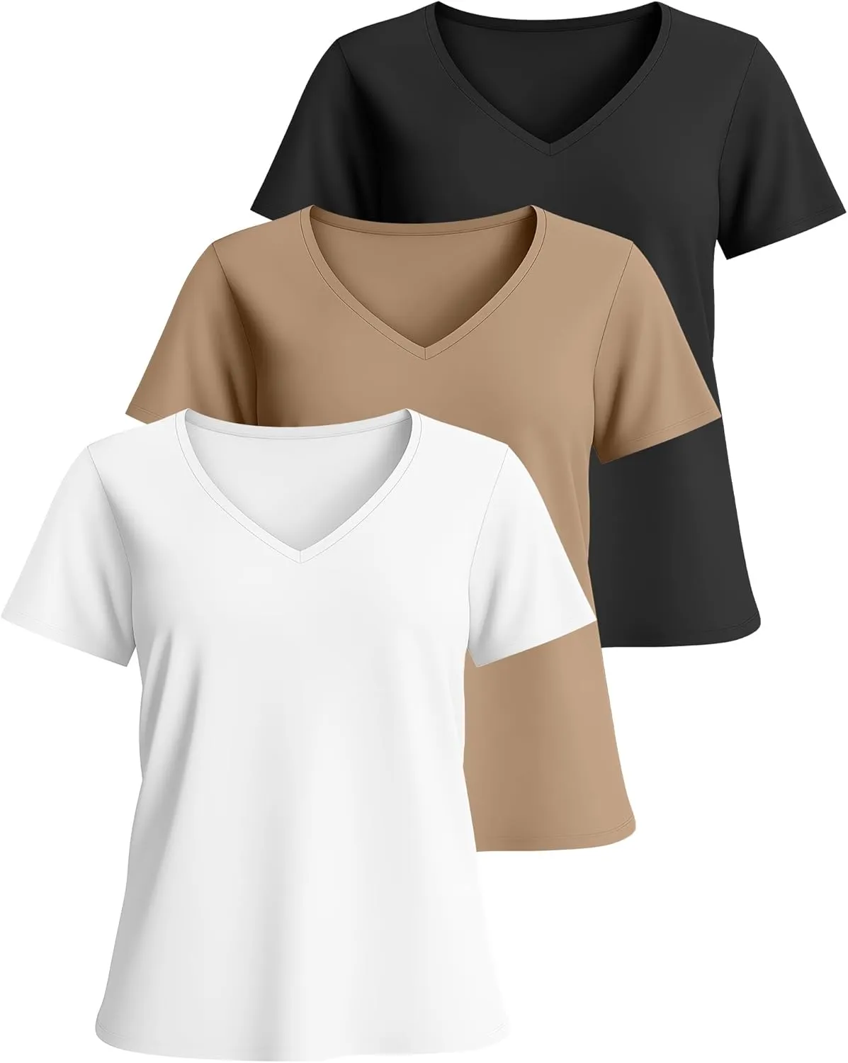 Neer 3 Pack Women's Plus Size T Shirts Short Sleeve V Neck Tops Solid Flat Hem Basic Loose Causal Tees