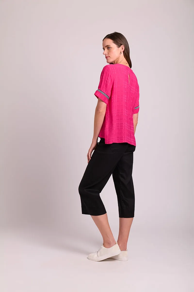 OH Three Pink Check Rib Trim Top TP12923