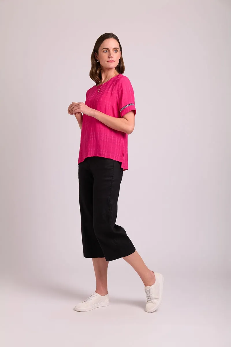 OH Three Pink Check Rib Trim Top TP12923