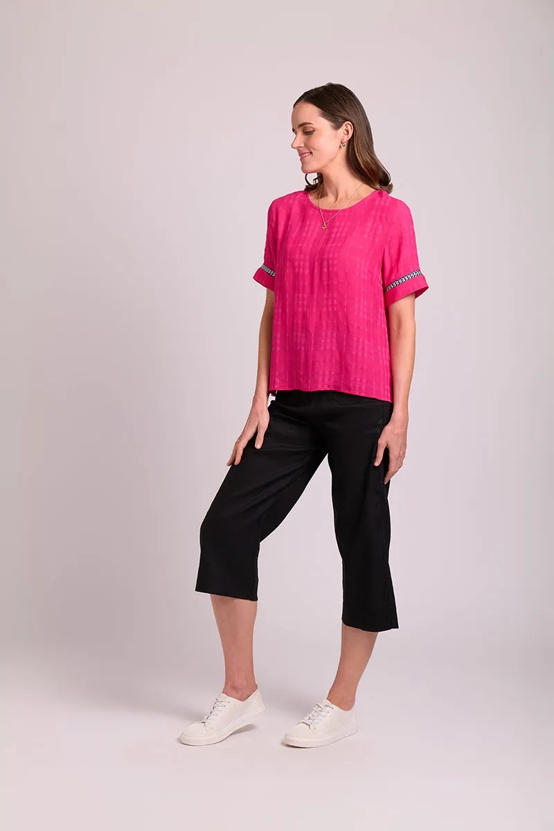 OH Three Pink Check Rib Trim Top TP12923