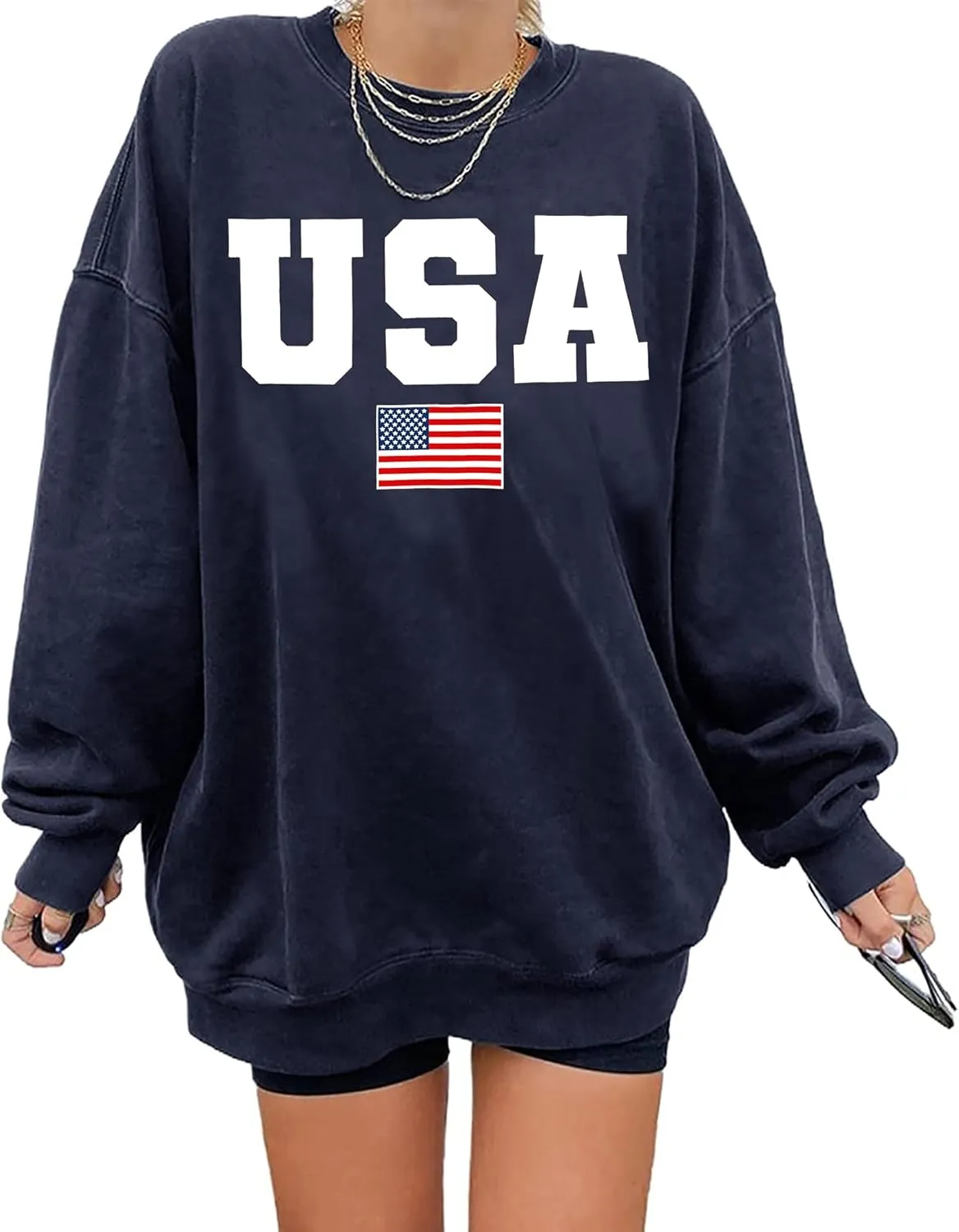 Oversized Usa Sweatshirt Women: Patriotic Tshirt 4th July Shirt Long Sleeve Casual Pullover Tops