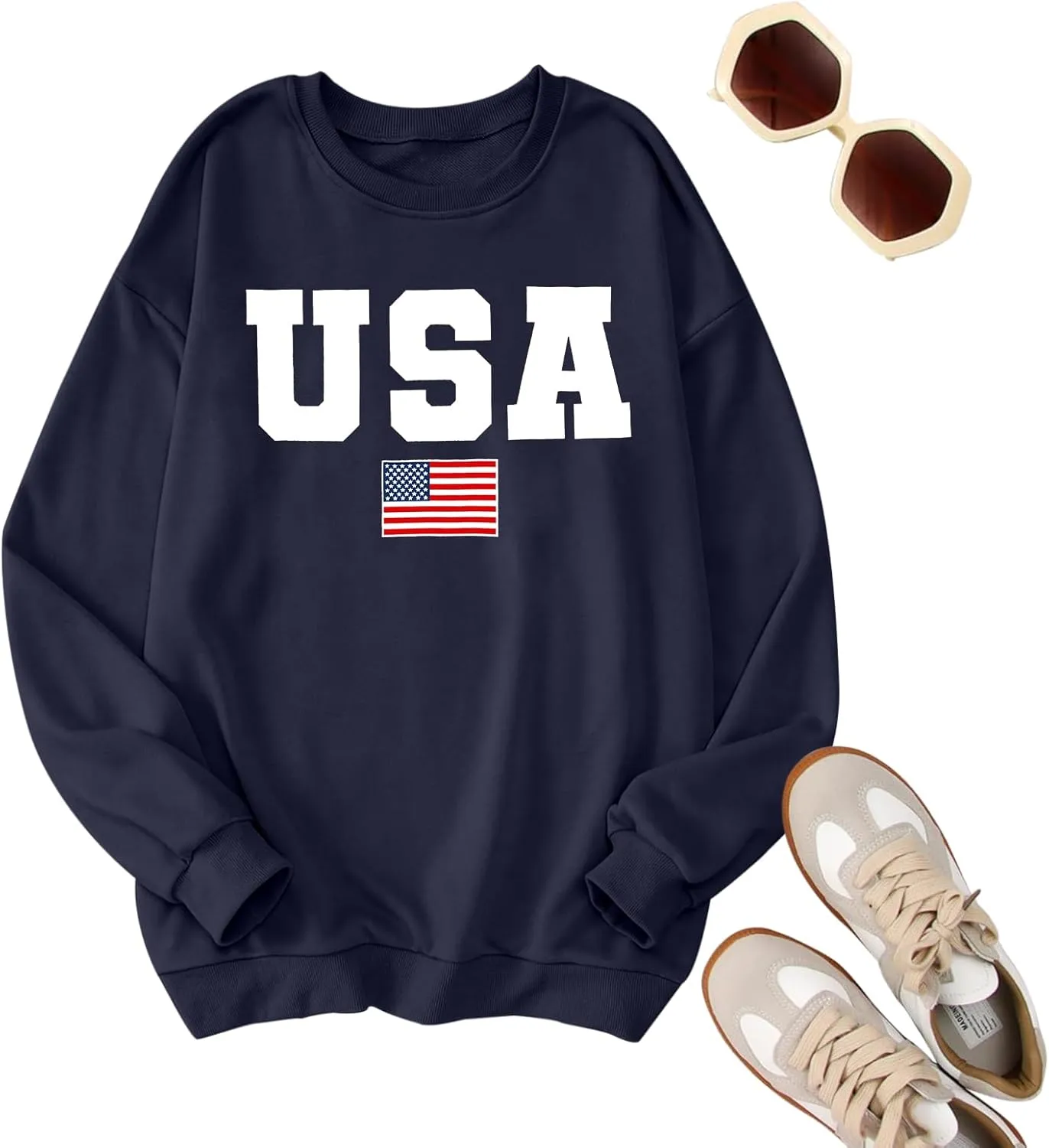 Oversized Usa Sweatshirt Women: Patriotic Tshirt 4th July Shirt Long Sleeve Casual Pullover Tops