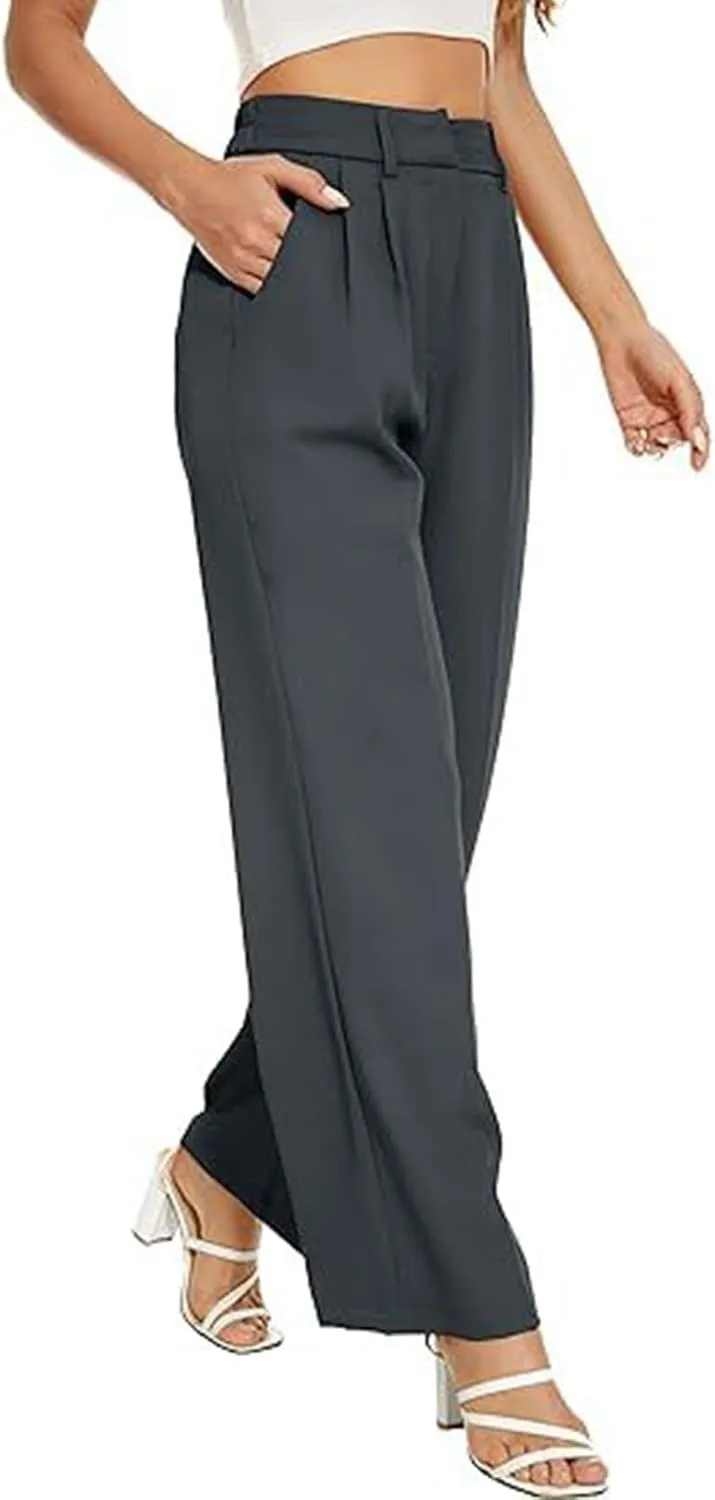 Pants for Women, High Waist Baggy Trousers Straight Leg Slacks Wide Leg Pants