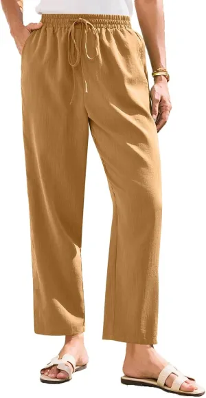 Pants for Women, Linen Print Casual Pants Peasant Straight Leg Cotton Plus