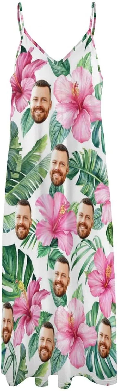 Personalized Women Summer Dresses Custom Faces Funny Sundress Hawaiian Dress Casual Beach Swing Dress with Pockets