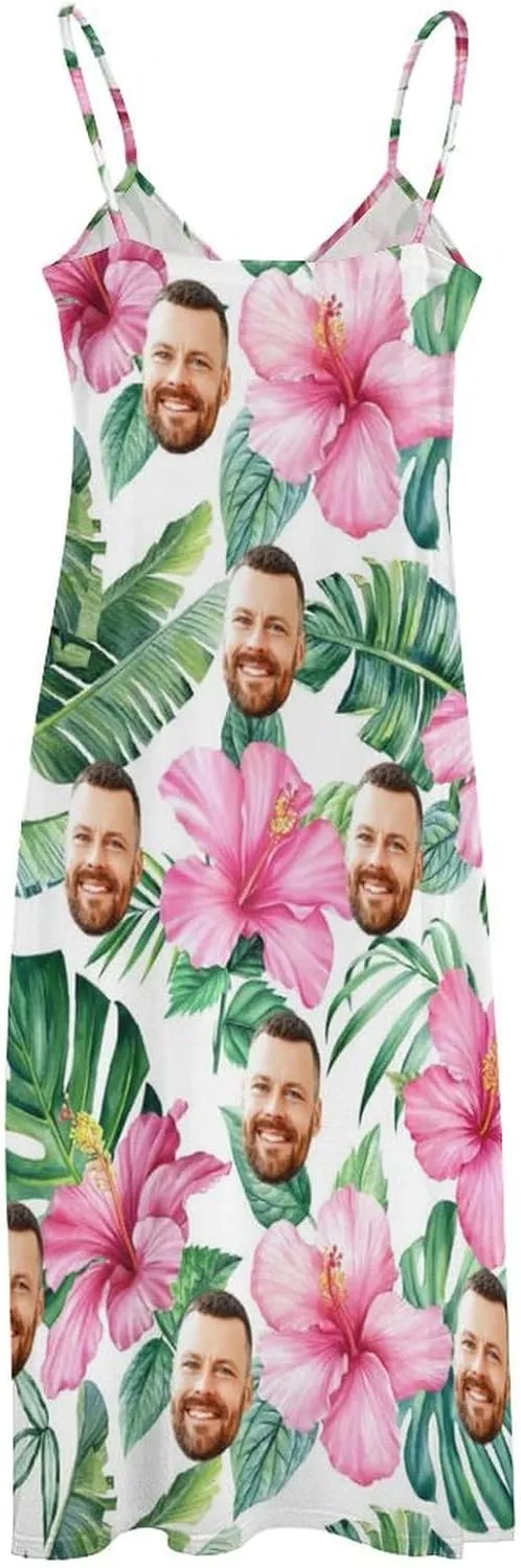 Personalized Women Summer Dresses Custom Faces Funny Sundress Hawaiian Dress Casual Beach Swing Dress with Pockets