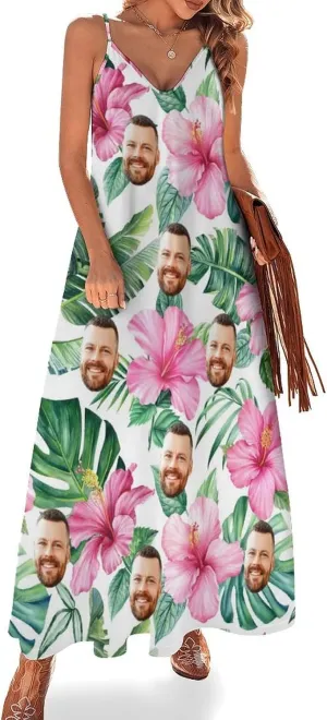 Personalized Women Summer Dresses Custom Faces Funny Sundress Hawaiian Dress Casual Beach Swing Dress with Pockets