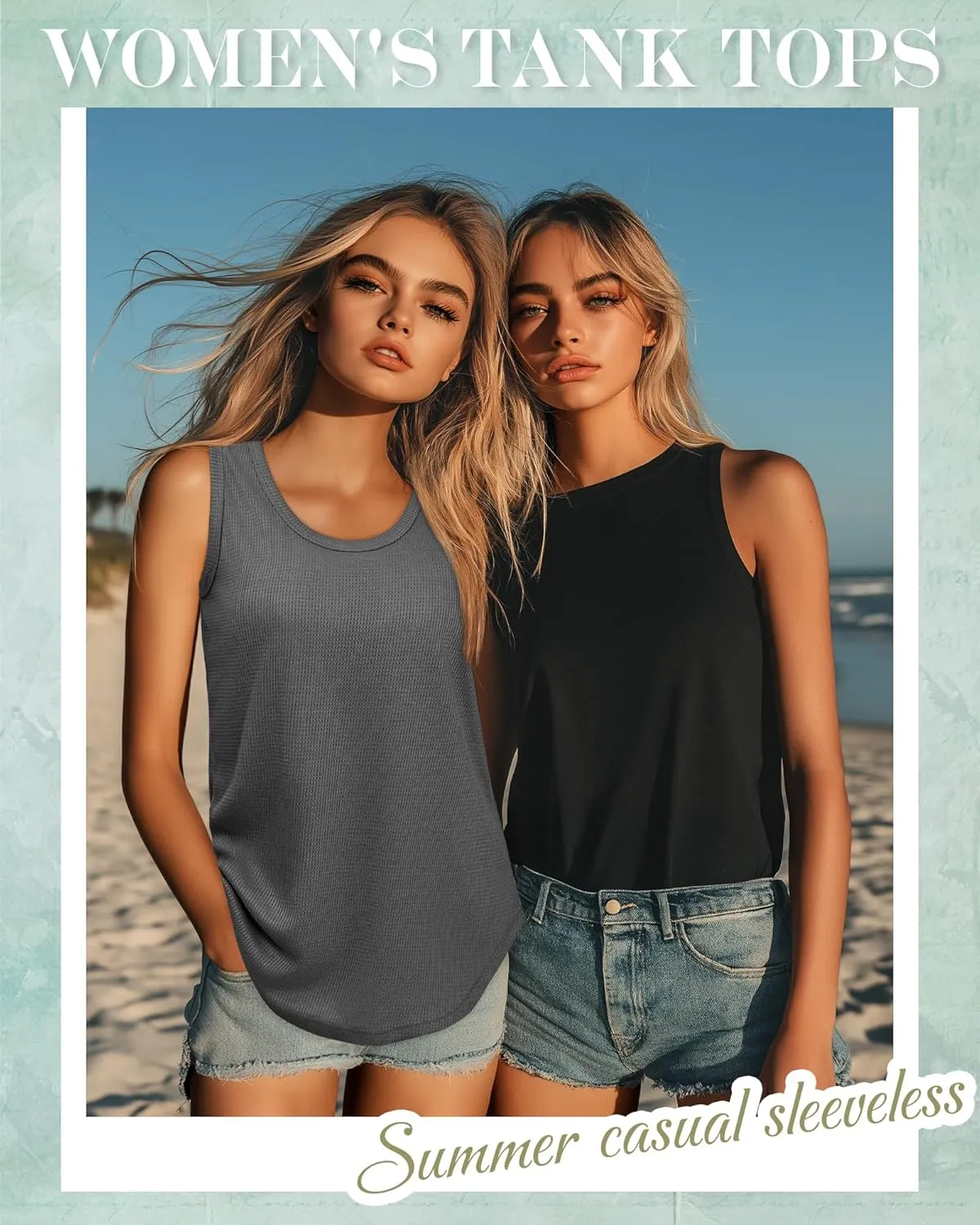 Riyiper 3 Pack Women's Waffle Knit Tunic Tank Tops Scoop Neck Loose Fit Sleeveless Shirts Summer 2025 Beach Vacation Clothes