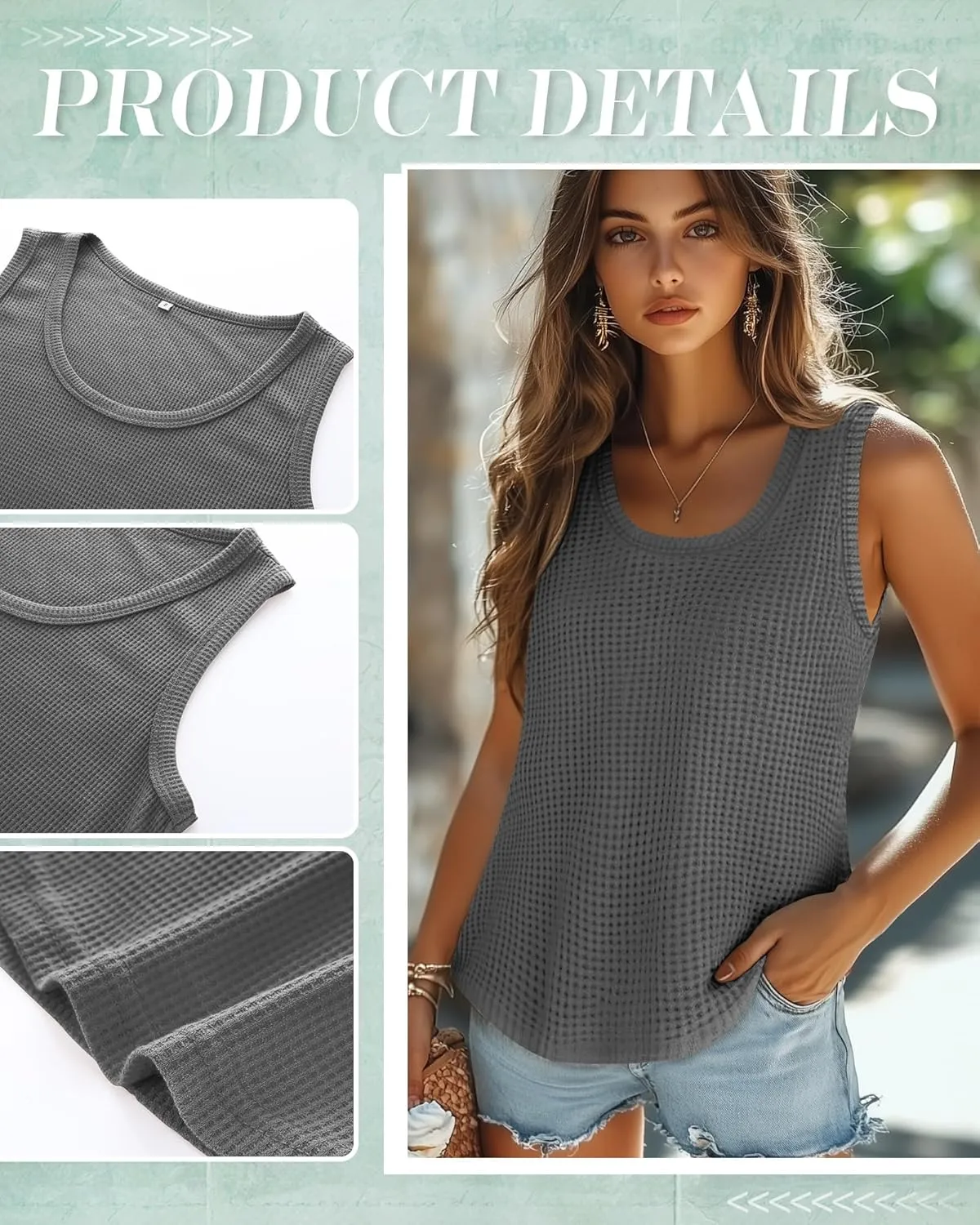Riyiper 3 Pack Women's Waffle Knit Tunic Tank Tops Scoop Neck Loose Fit Sleeveless Shirts Summer 2025 Beach Vacation Clothes