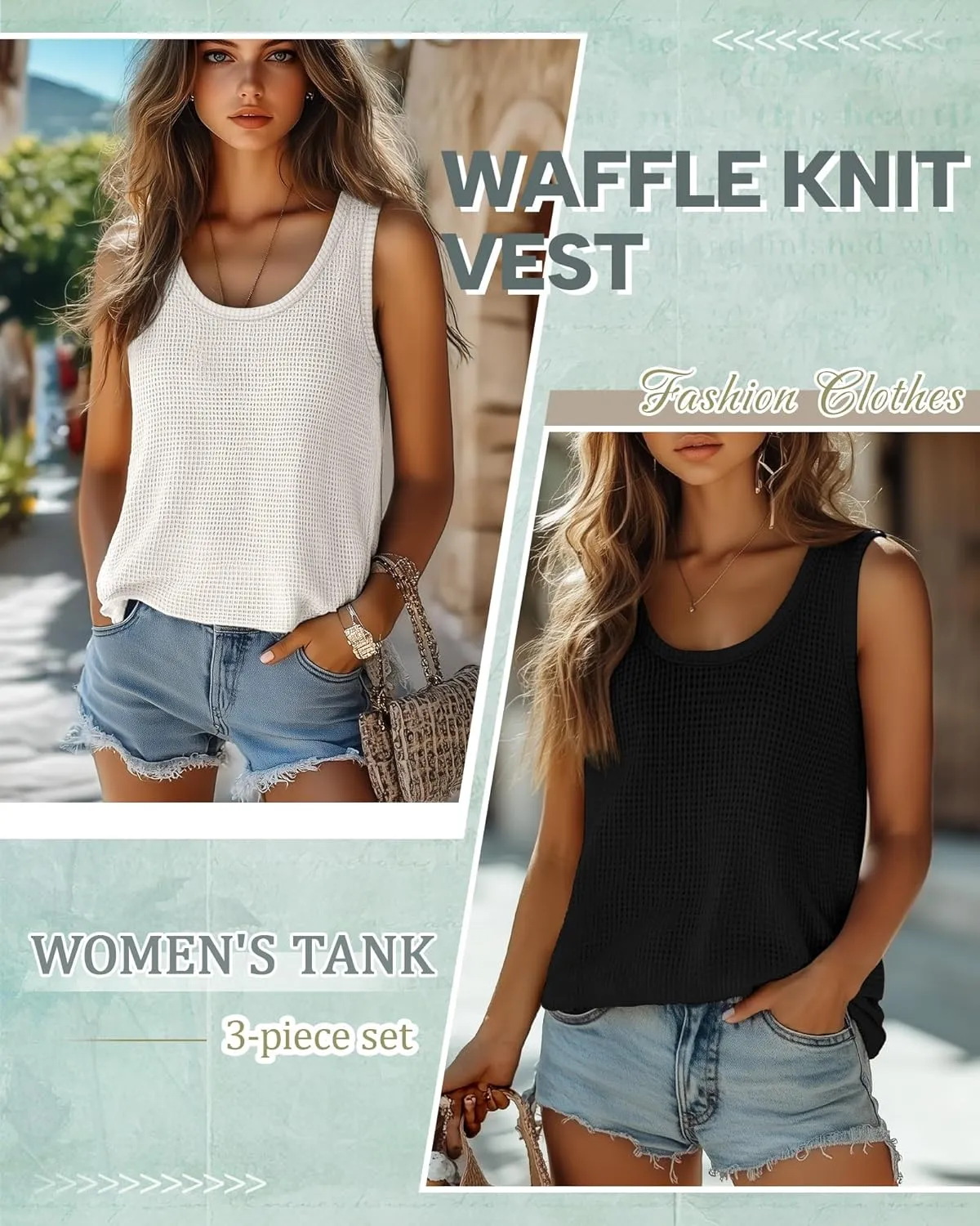 Riyiper 3 Pack Women's Waffle Knit Tunic Tank Tops Scoop Neck Loose Fit Sleeveless Shirts Summer 2025 Beach Vacation Clothes