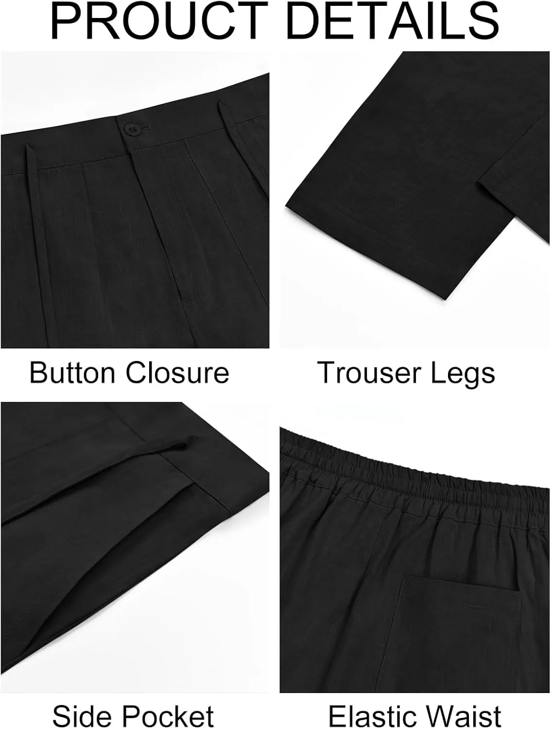 Runcati Mens Cotton Casual Pants Elastic Waist Drawstring Lightweight Cropped Pants Summer Beach Yoga Trousers