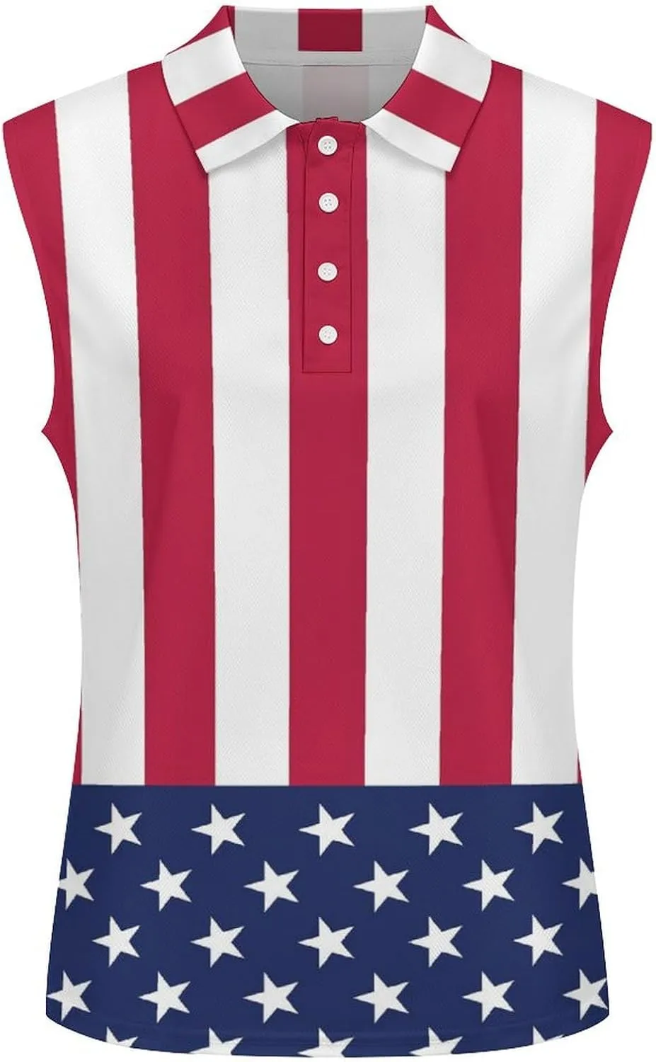 Sleeveless Shirts for Women American Flag V Neck Shirt Casual PO-LO Tank Top Pullover Quick Dry with Designs