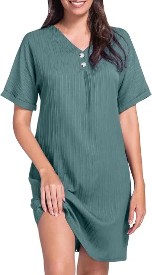 Spring Dresses for Women, Womens Cotton Shirt Dress Summer Casual Short Sleeve Button Down Beach Cover Up Shirts with Pockets