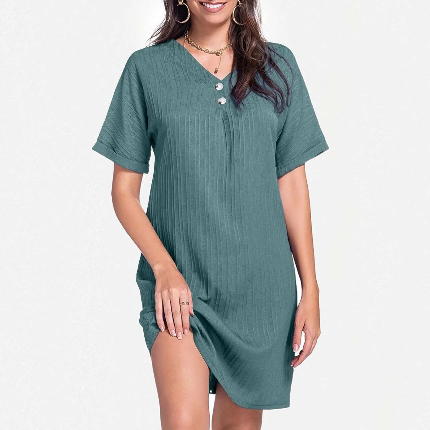 Spring Dresses for Women, Womens Cotton Shirt Dress Summer Casual Short Sleeve Button Down Beach Cover Up Shirts with Pockets