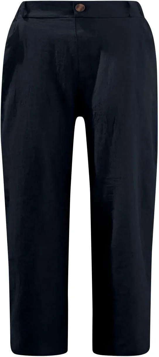 Stessotudo Capris for Women Summer Casual Elastic High Waist Linen Pants with Pockets Wide Cropped Leg Loose Trousers 2023