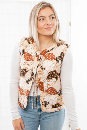 Stitch Work Brown Multi Patch Tie Vest