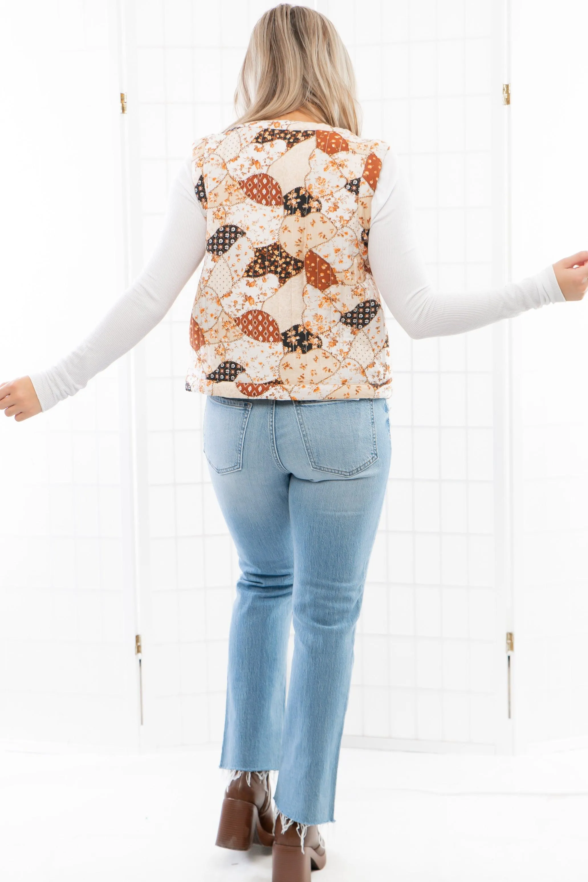 Stitch Work Brown Multi Patch Tie Vest