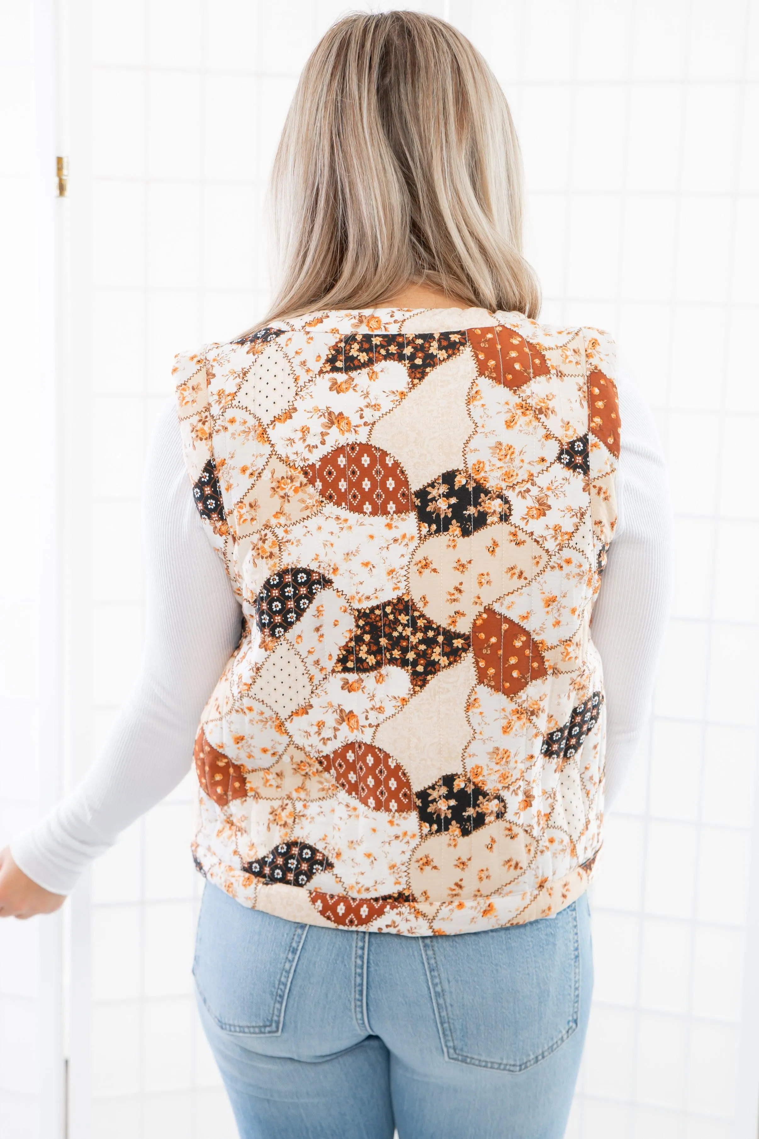 Stitch Work Brown Multi Patch Tie Vest