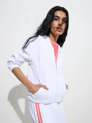 Studiofit White Ribbed Cotton-Blend Jacket