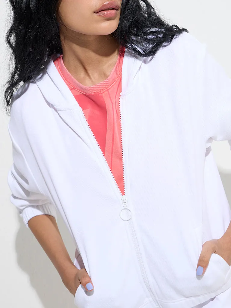 Studiofit White Ribbed Cotton-Blend Jacket