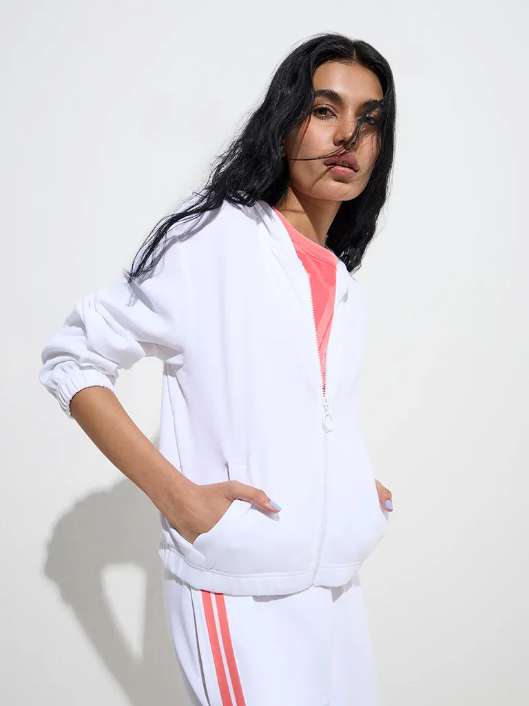 Studiofit White Ribbed Cotton-Blend Jacket