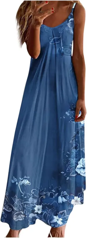 Summer Dresses for Women 2025 Vacation Floral Slip Dress Spaghetti Strap Flower Print Maxi Dresses Casual Sundress