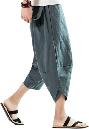 Summer Men Cotton Harem Pants Casual Hip Hop Streetwear Trousers Male Drawstring Cross Bloomers Calf-Length s2 XXL