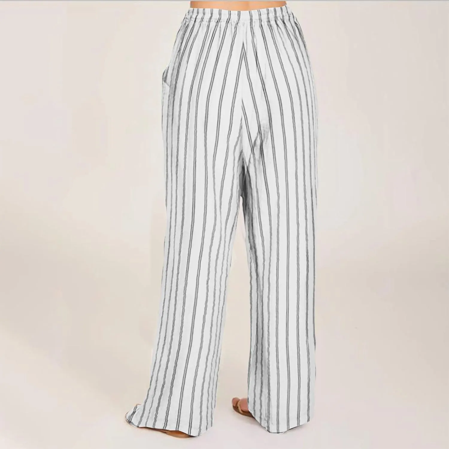 Summer Pants for Women 2024,Striped Wide Leg Loose Drawstring High Waist Palazzo Trousers Pants with Pockets