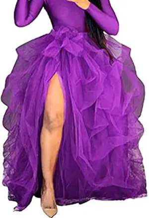 Sunloudy Women Tulle Long Skirt Maxi Tulle Floor Length Layered High Waist Puffy Skirt Wedding Special Occasion Clothes