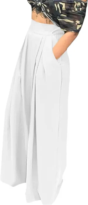 Sunwittafy Womens Wide-Leg Pants Casual Solid Color High Waist Loose Pants Loose Trousers with Pockets Streetwear