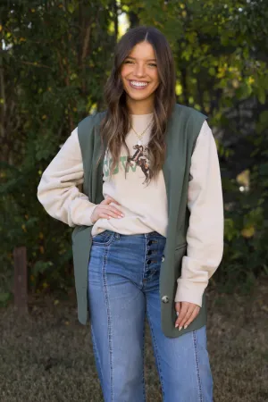 Tailored Oversized Long Vest- Green