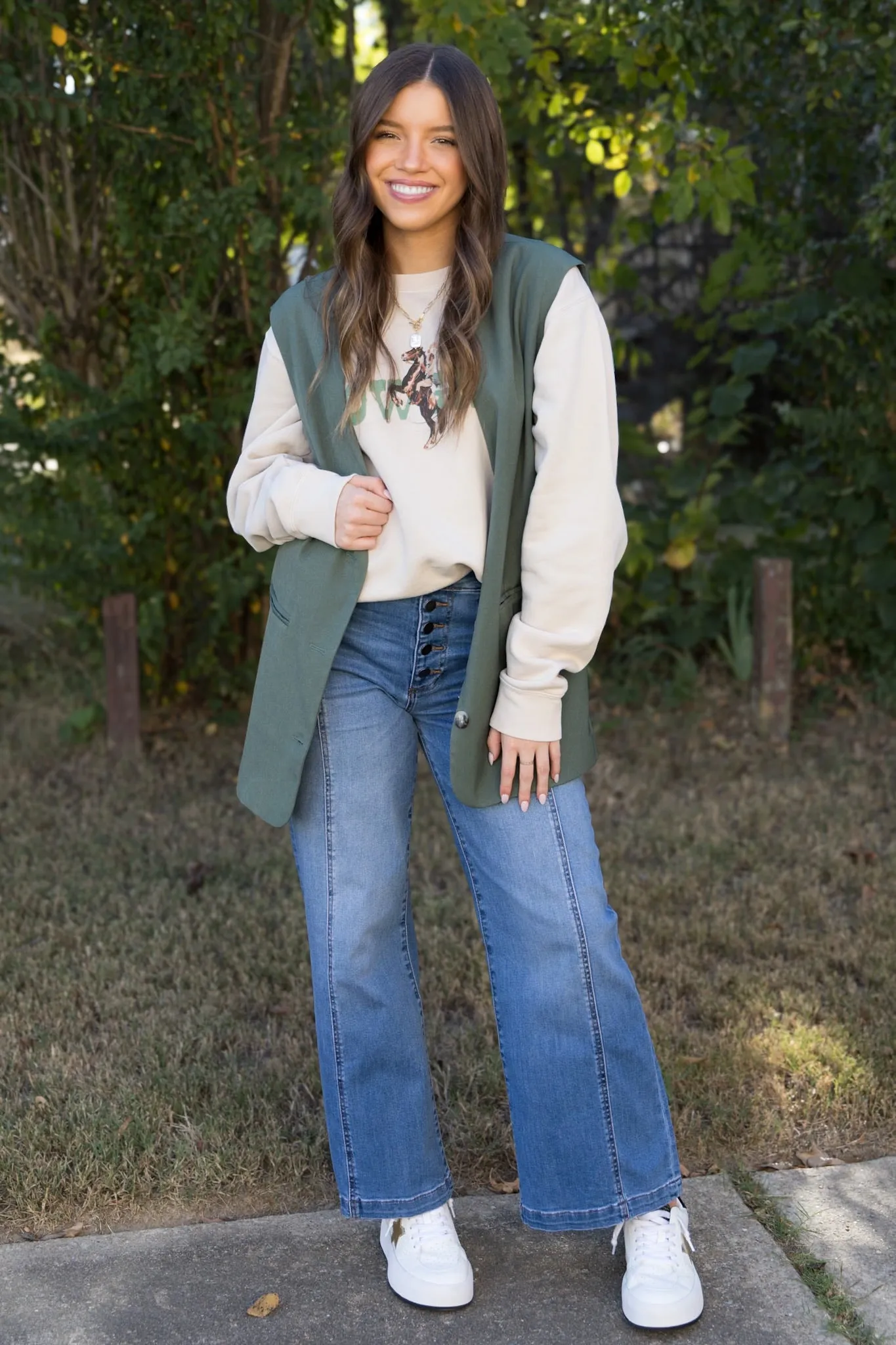 Tailored Oversized Long Vest- Green