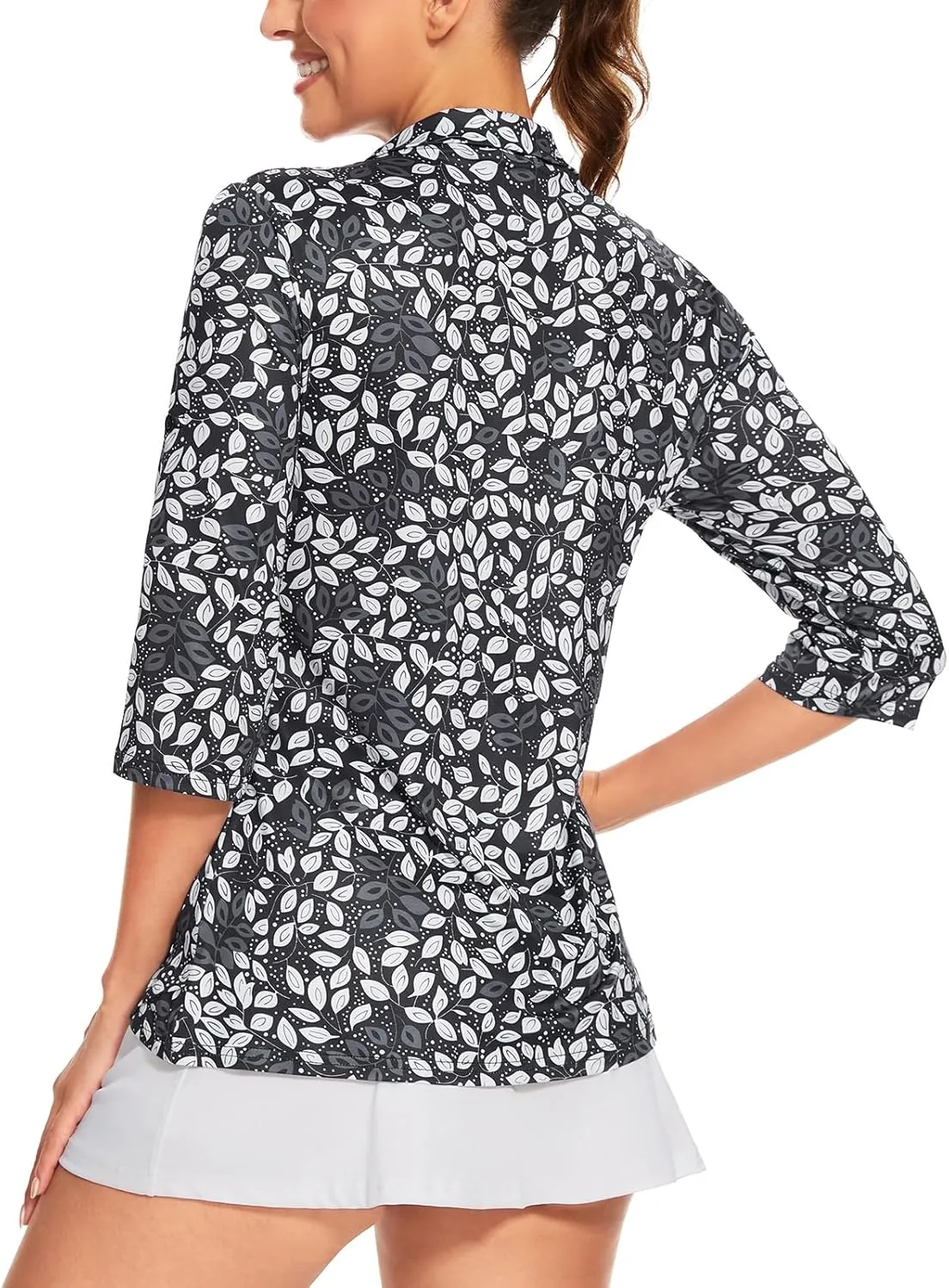 Tanst Sky Womens 3/4 Sleeve Golf Shirt Quick Dry Zip Up Workout Tennis Tops with Pockets