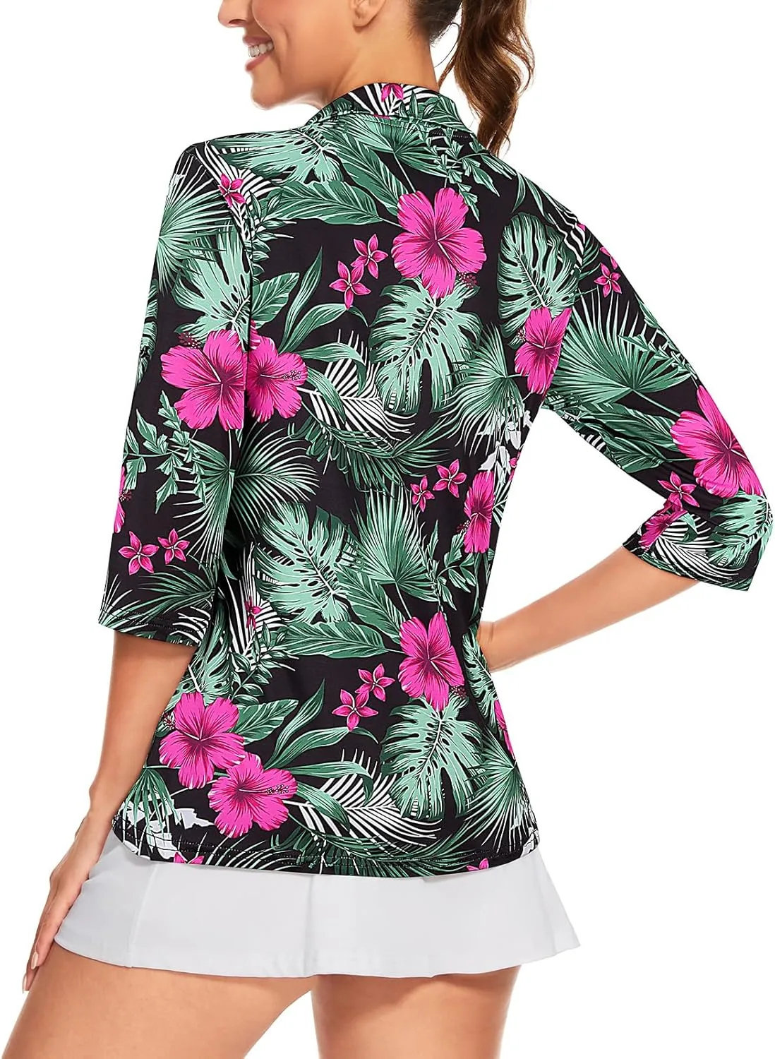Tanst Sky Womens 3/4 Sleeve Golf Shirt Quick Dry Zip Up Workout Tennis Tops with Pockets