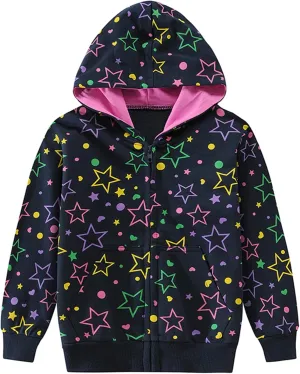 Tkria Girls Zip-Up Hoodie Sweatshirts Toddler Heart Jacket Winter Long Sleeve Hooded Shirts Pollover Tops Fall Outwear 2-6T