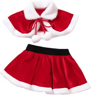 Toddler Baby Girls Christmas Outfit Robe Cloak Coat and Velvet Skirt 2Pcs Set Kids Santa Clothes for 1 to 4 Years