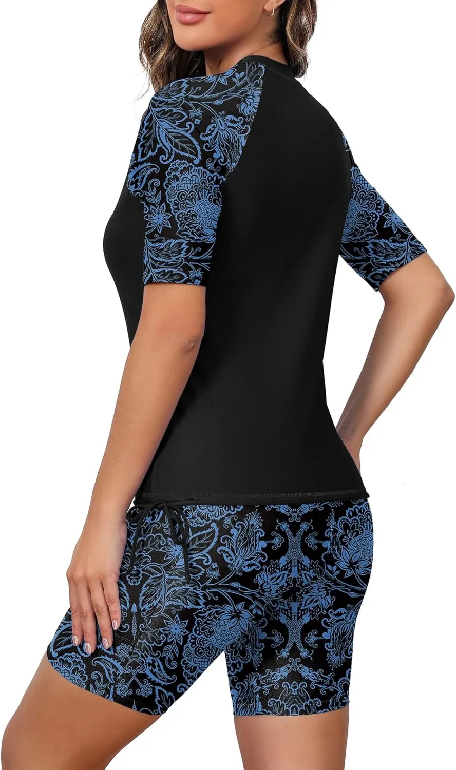 Tournesol Women's Two Piece Rash Guard Short Sleeve Swim Shirts UPF 50  Built in Bra Swimsuit with Boyshorts with Pockets
