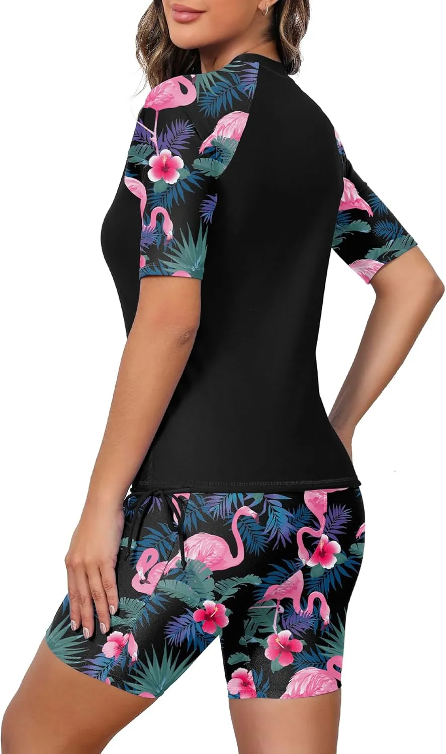 Tournesol Women's Two Piece Rash Guard Short Sleeve Swim Shirts UPF 50  Built in Bra Swimsuit with Boyshorts with Pockets