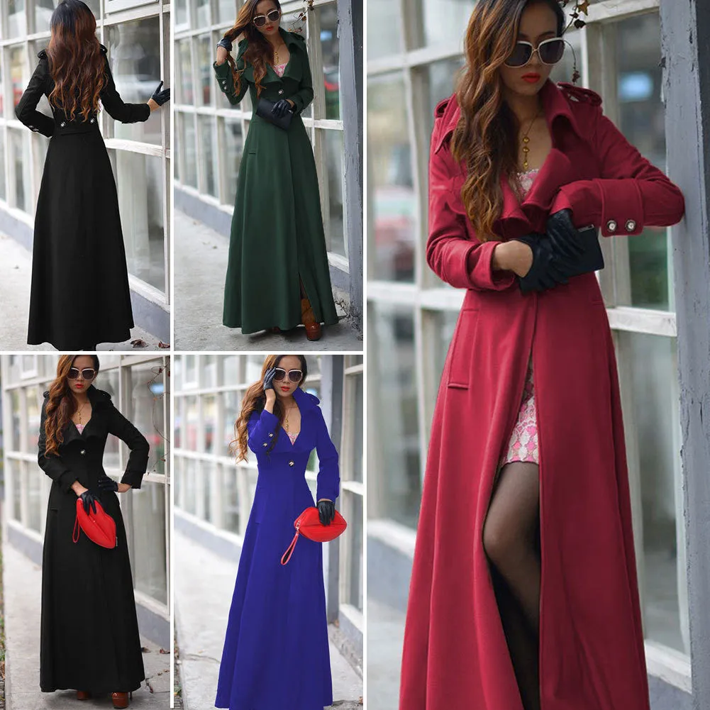 Turn-down Collar Woolen Slim Full Length Coat