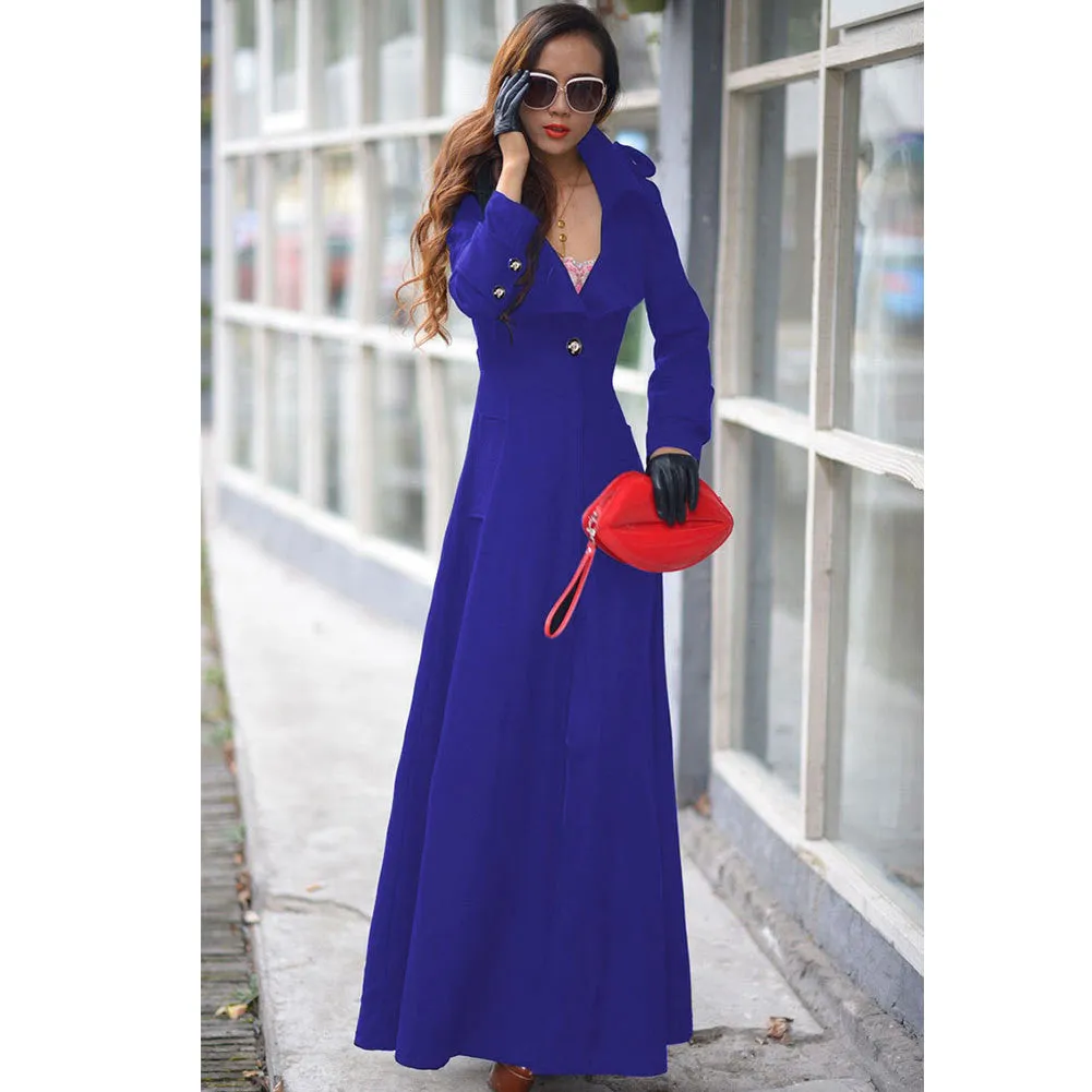 Turn-down Collar Woolen Slim Full Length Coat