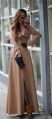 Turn-down Collar Woolen Slim Full Length Coat