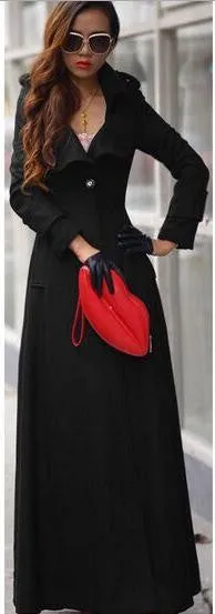 Turn-down Collar Woolen Slim Full Length Coat