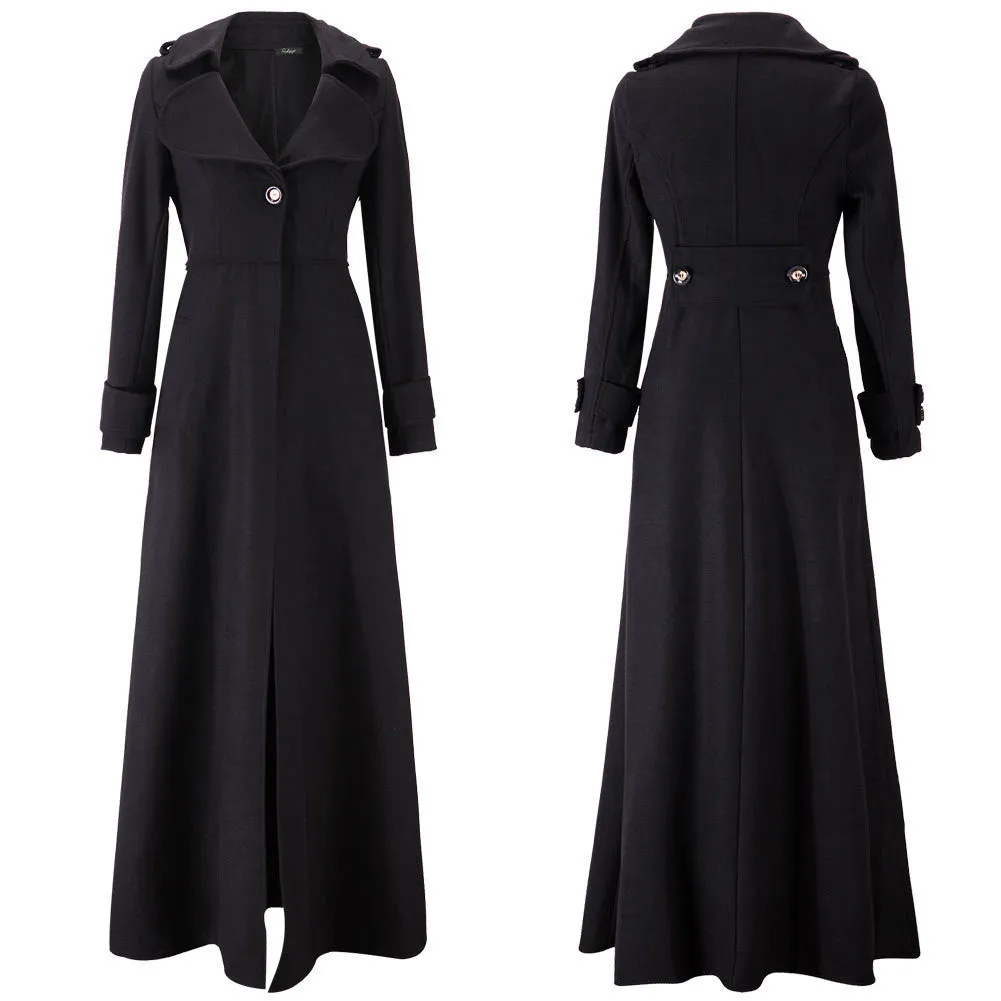 Turn-down Collar Woolen Slim Full Length Coat