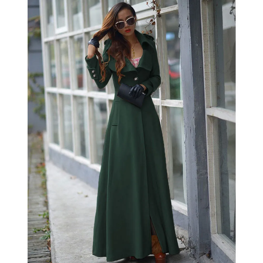 Turn-down Collar Woolen Slim Full Length Coat