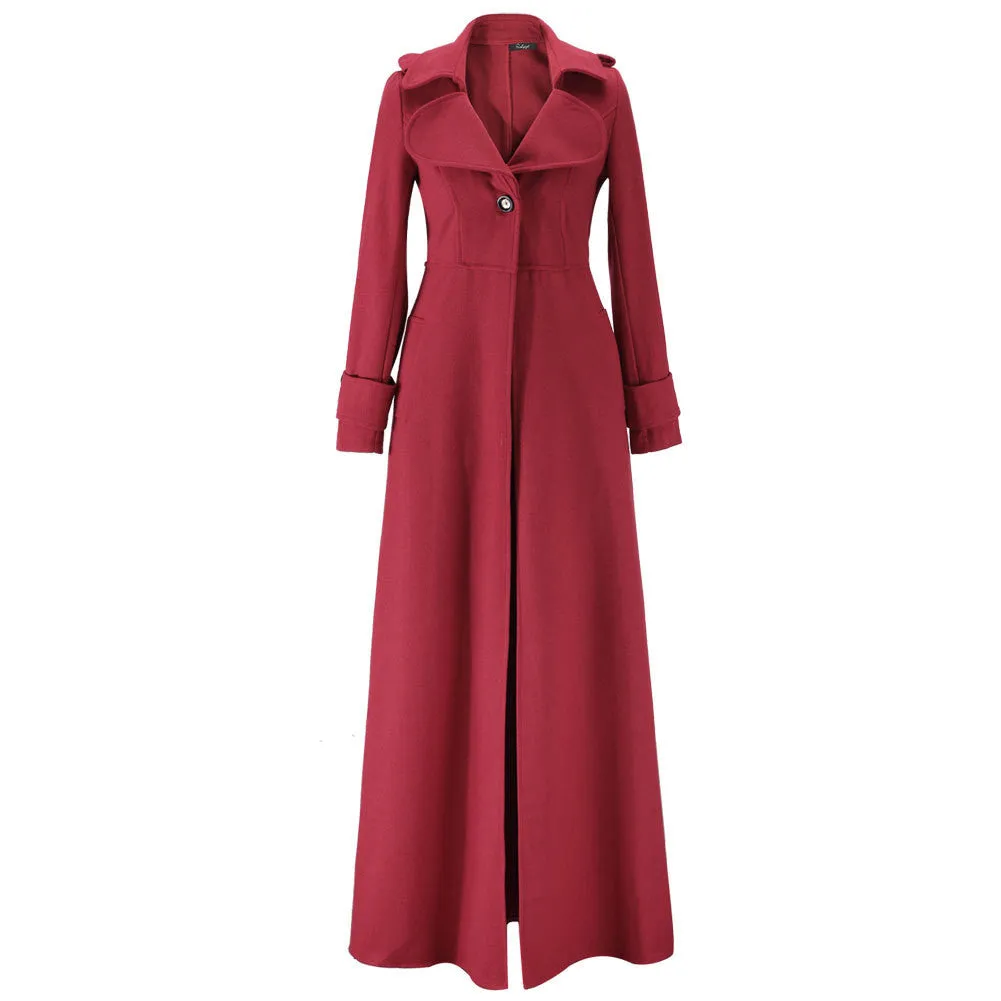 Turn-down Collar Woolen Slim Full Length Coat