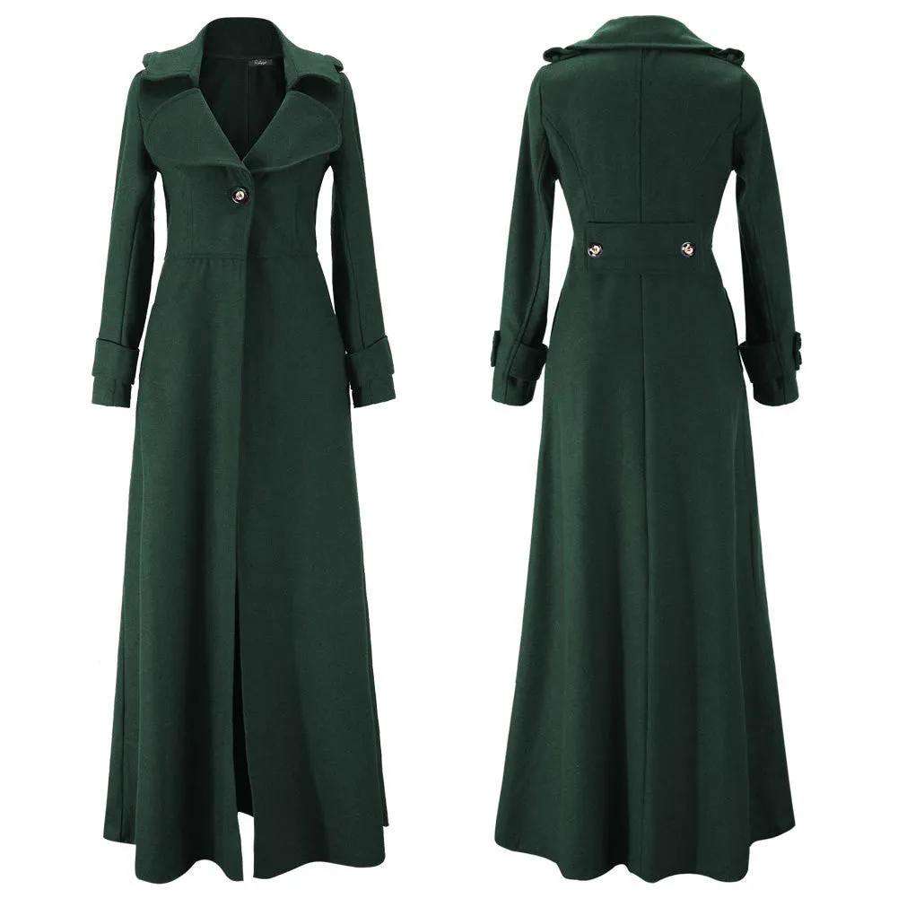Turn-down Collar Woolen Slim Full Length Coat