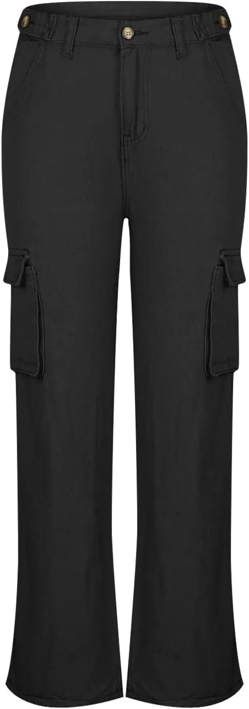 Uillui Western Cowboy Jeans for Women Straight Bootcut Cargo Pants High Waist Button Loose Denim Trouser Casual Bootleg Pant