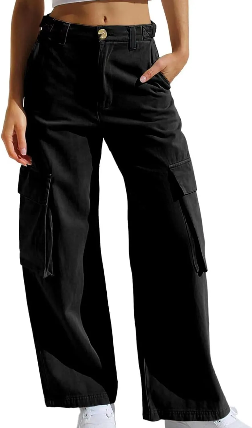 Uillui Western Cowboy Jeans for Women Straight Bootcut Cargo Pants High Waist Button Loose Denim Trouser Casual Bootleg Pant