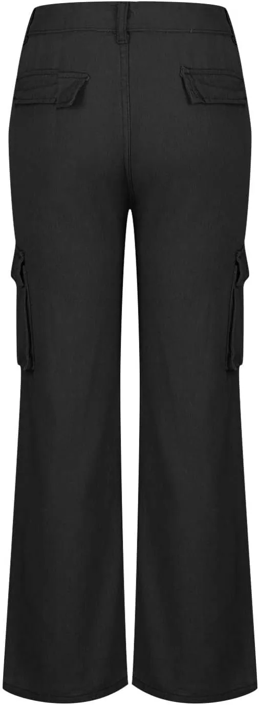 Uillui Western Cowboy Jeans for Women Straight Bootcut Cargo Pants High Waist Button Loose Denim Trouser Casual Bootleg Pant